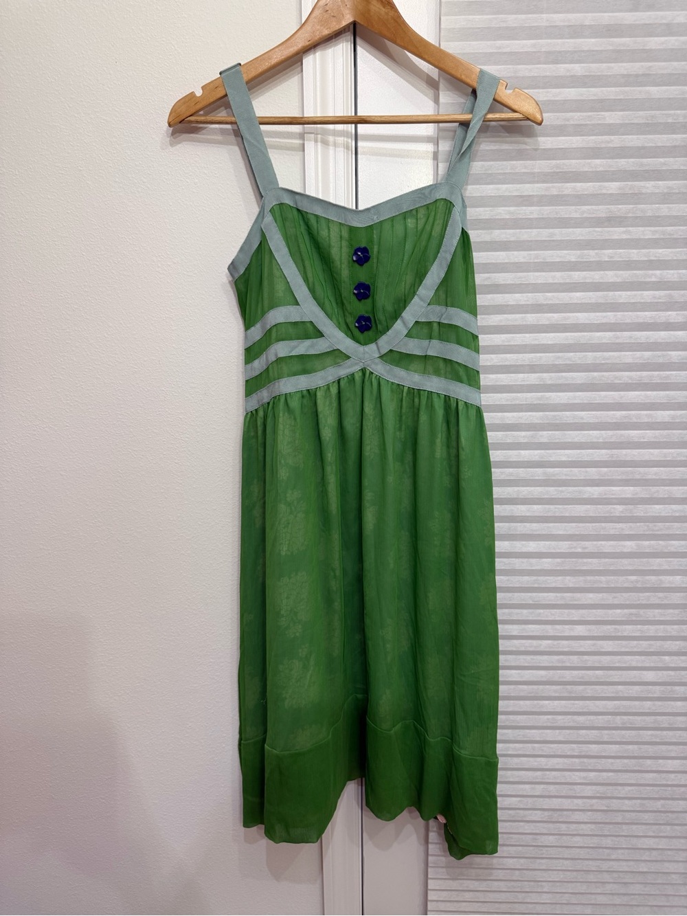 Matilda Jane Green Midi Dress with Blue Button Accents